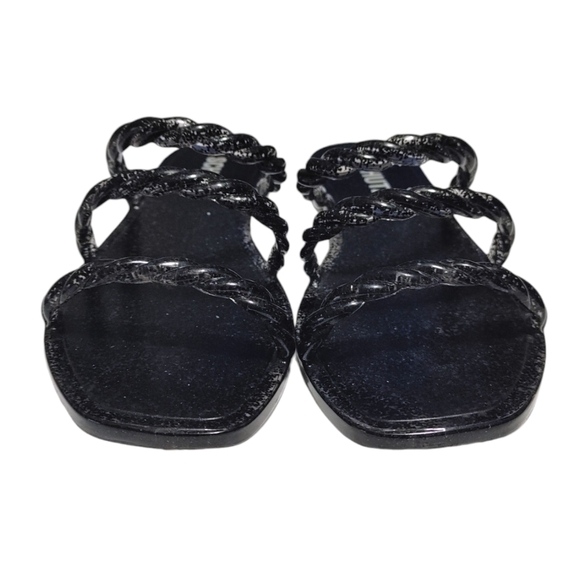 Schutz Black Glitter Square Toe Strappy Jelly Sandals Women's Size 6/7 - Picture 6 of 11